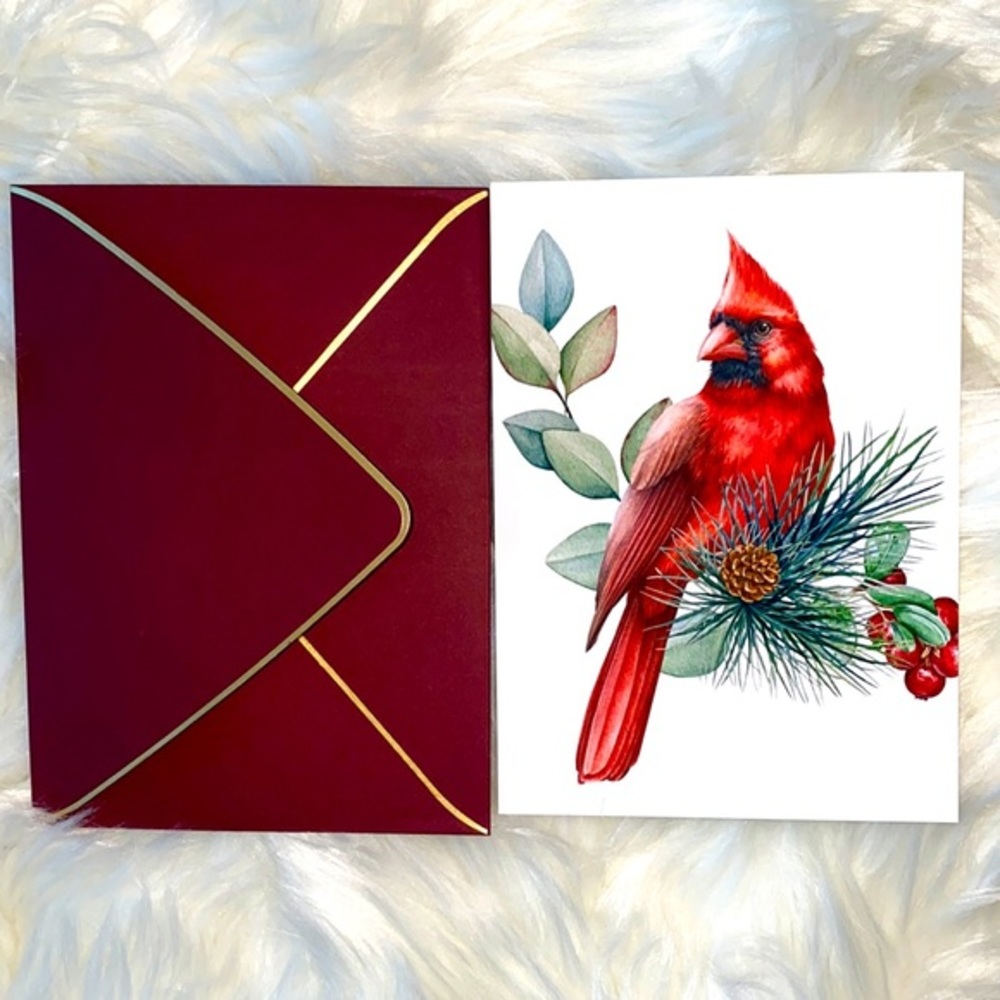 Set of Five Elegant Cardinal Greeting Cards Postcard Style & Luxury Envelopes - Picture 5 of 7